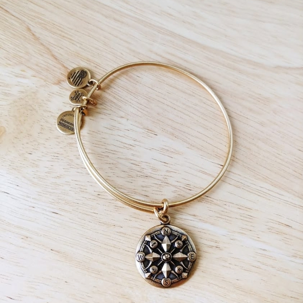 Gold Compass Charm Bangle